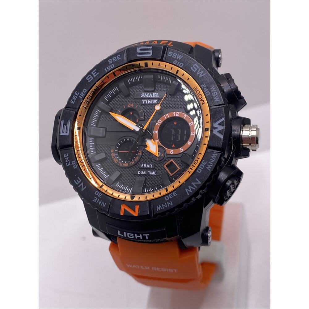 Smael Time Mens Orange Digital Analog Militarg Style Watch Works New Battery